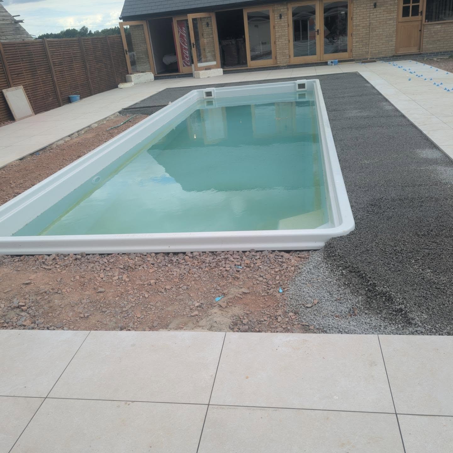 Swimming pool before the surround and groundworks were finished
